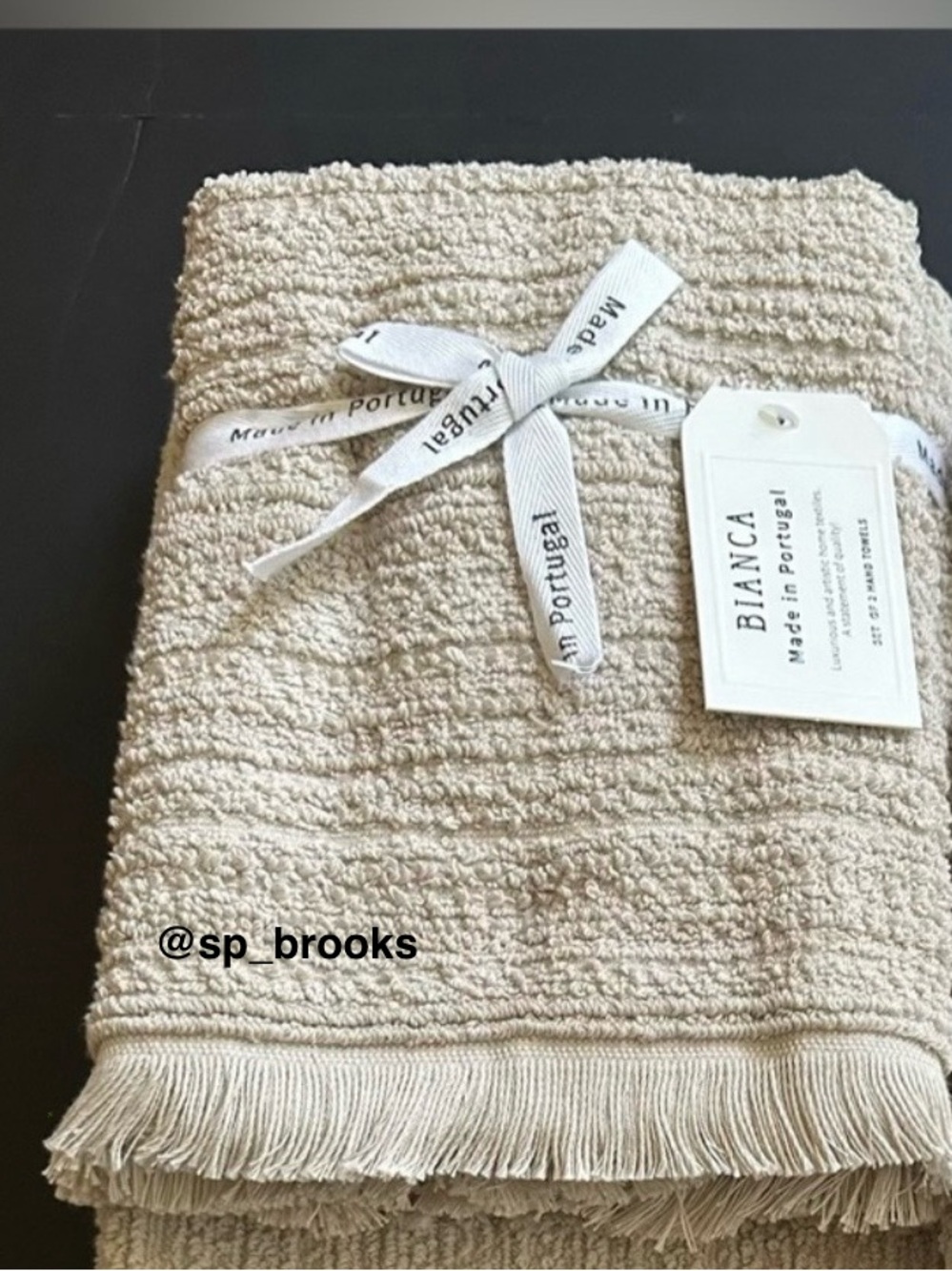 🎁2PC BIANCA Hand Towel Set - Taupe Cotton Boucle Textured Pattern